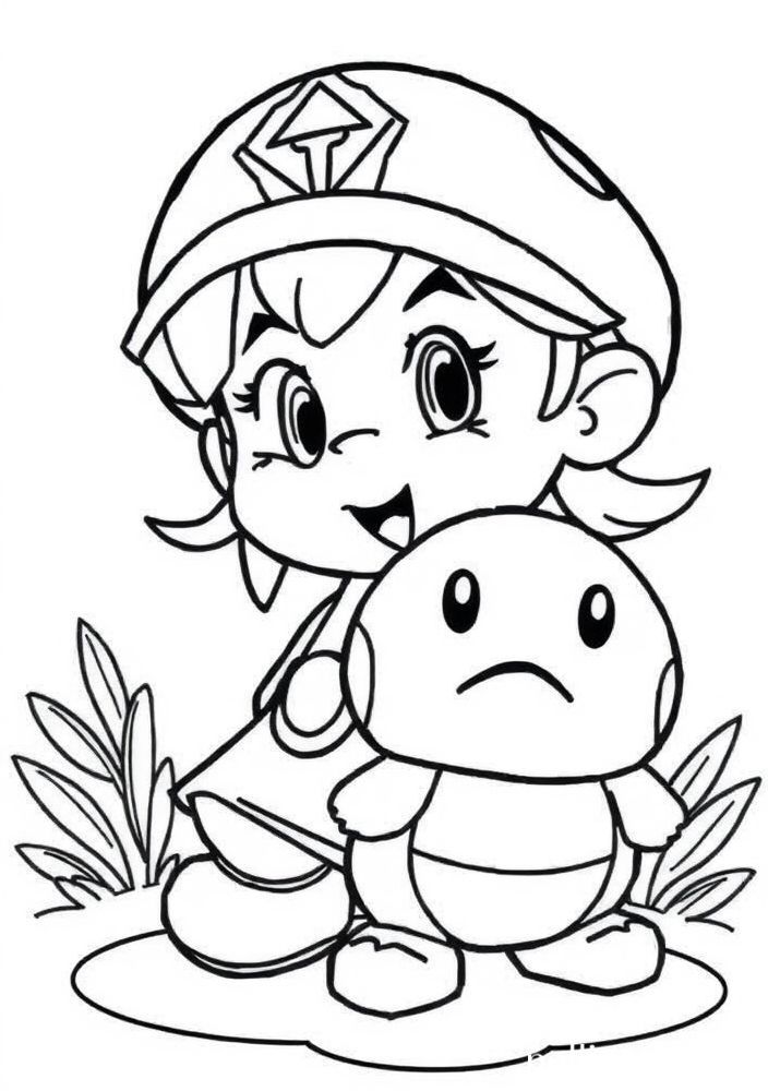 Princesa Peach com seu amigo Toad para colorir
