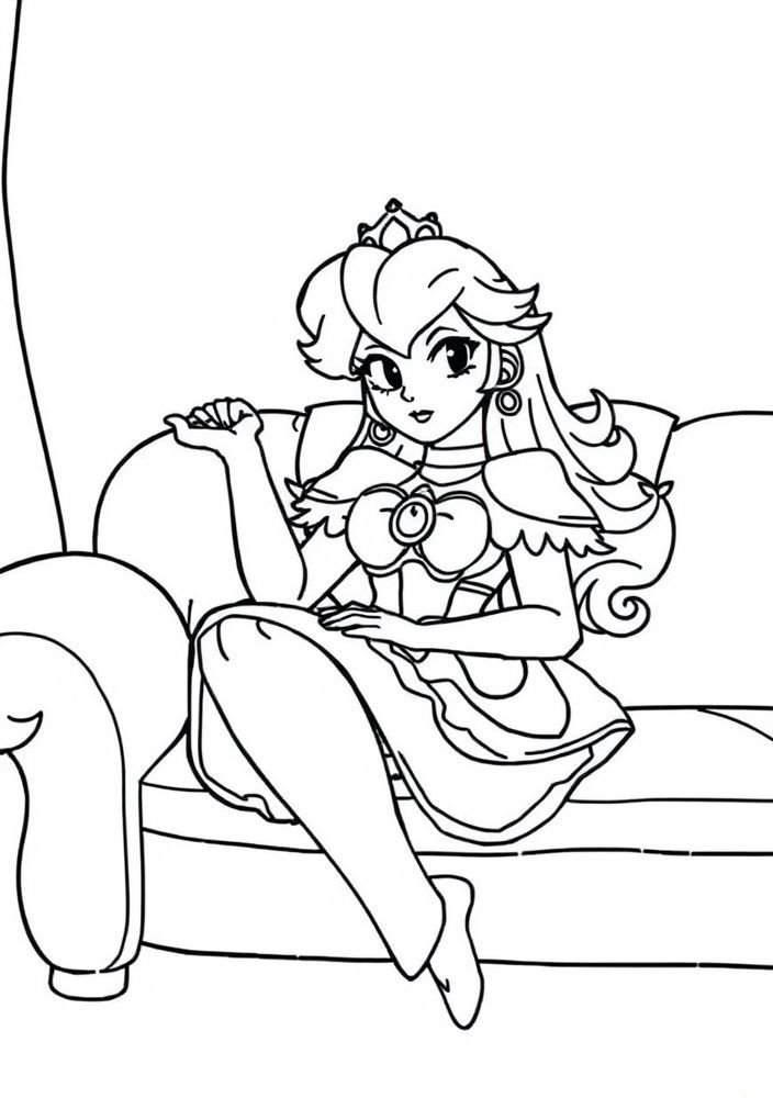 Princesa Peach descansando em um sofá para colorir