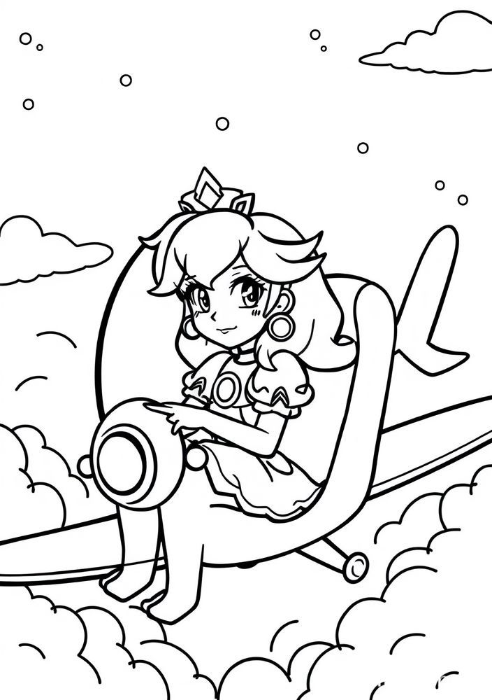 Princesa Peach em um avião para colorir