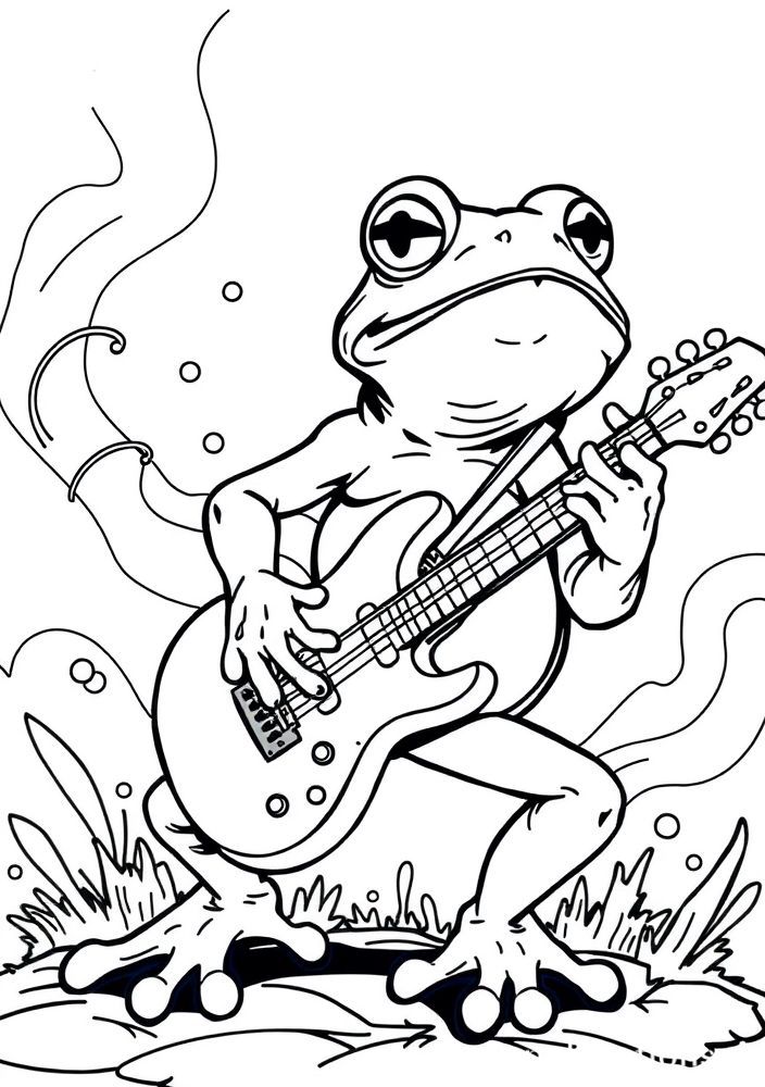 Sapo elétrico com guitarra para colorir