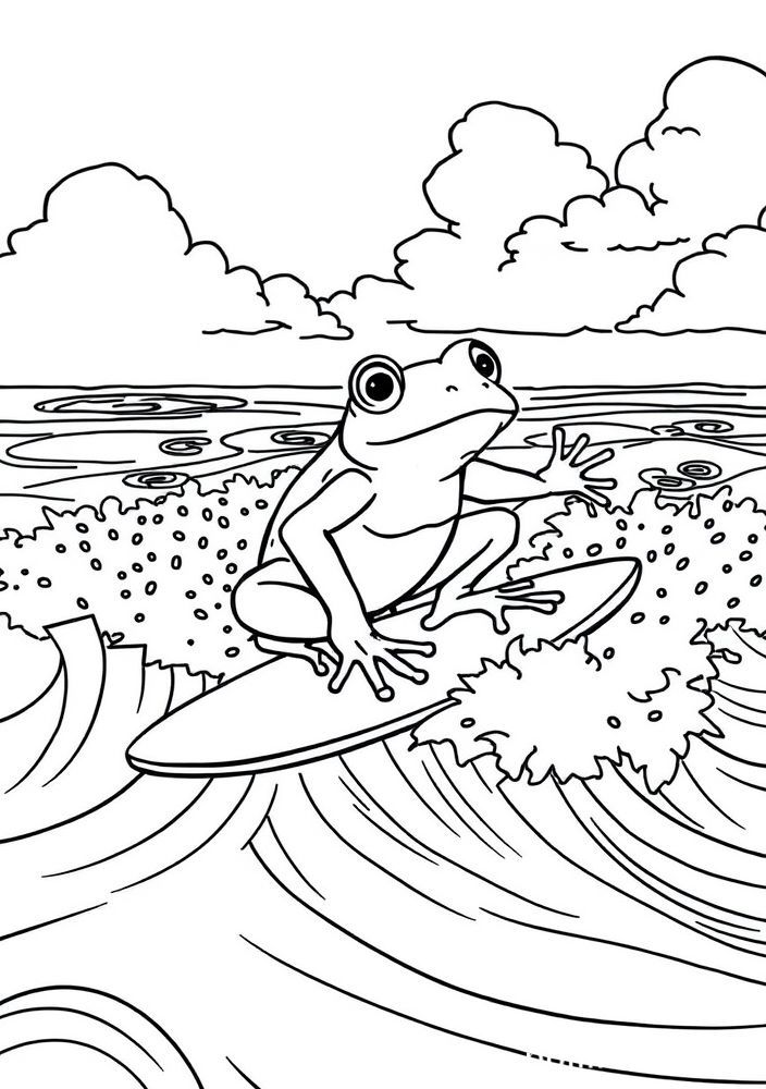 Sapo surfista na praia
