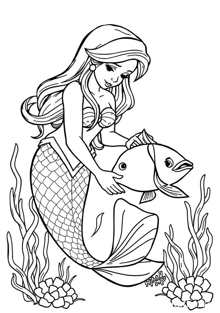 Sereia Diagnosticando um Peixe Ferido para colorir