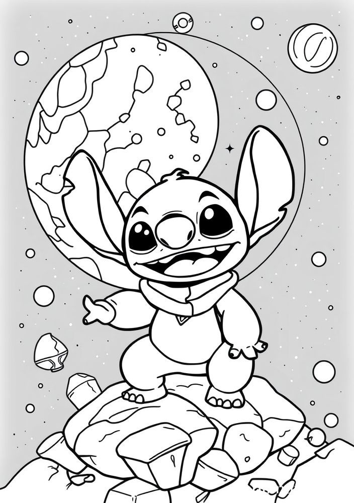 Stitch em uma aventura espacial para colorir