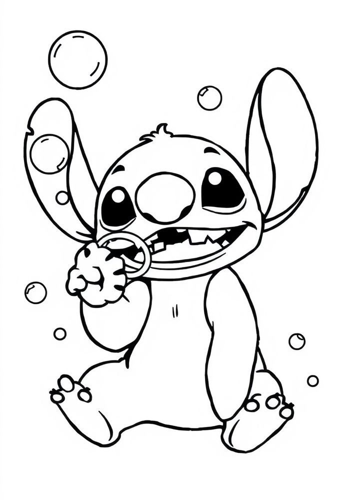 Stitch fazendo bolhas de sabão para colorir