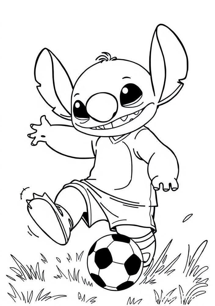 Stitch jogando futebol para colorir
