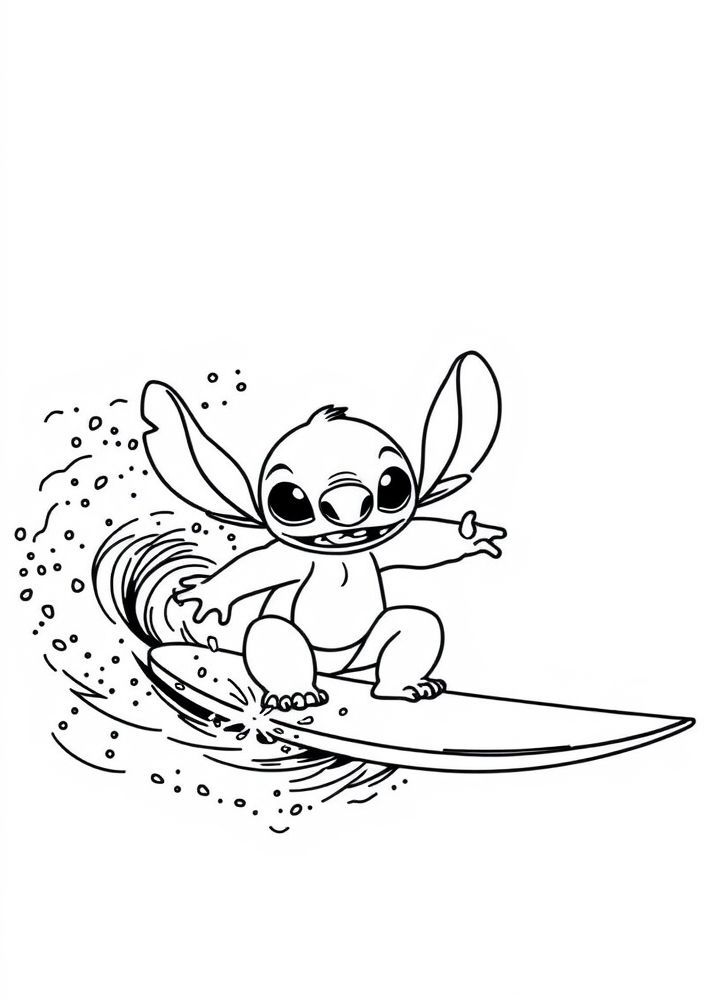 Stitch surfando numa prancha para colorir