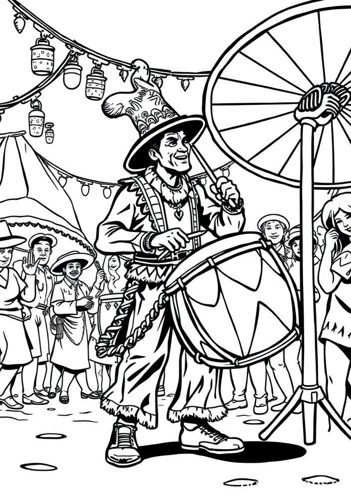 Tamboril em festa de carnaval para colorir