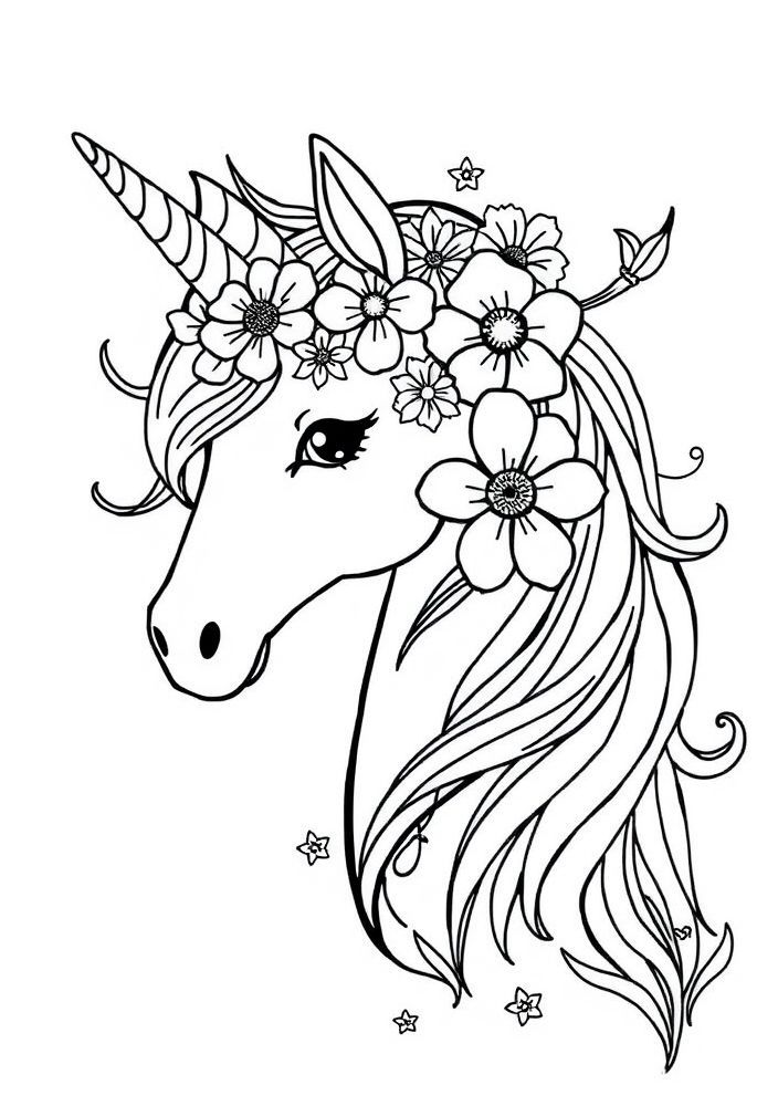 Unicórnio com flores para colorir