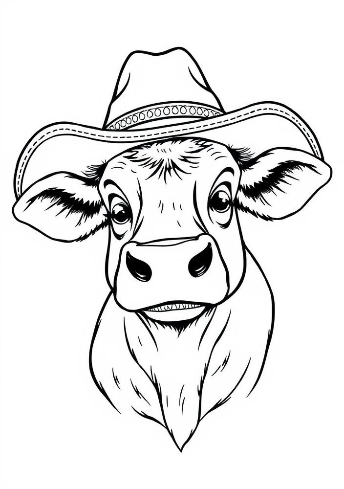 Vaca de chapéu de cowboy para colorir