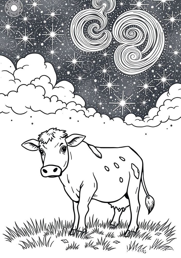 Vaca em uma noite estrelada para colorir