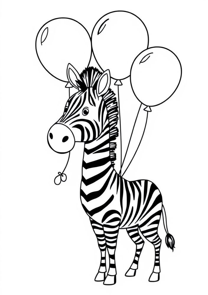 Zebra com balões para colorir