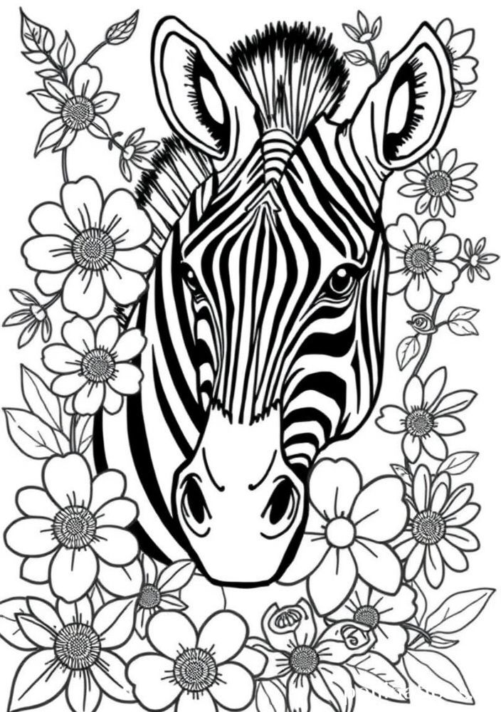 Zebra com flores para colorir