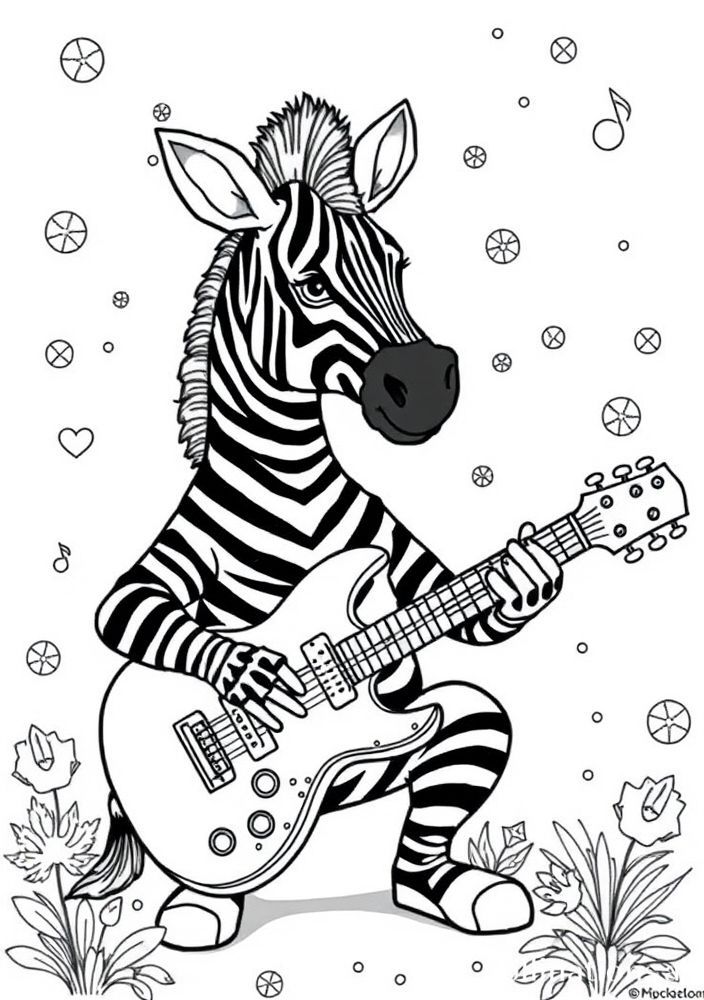 Zebra tocando guitarra para colorir