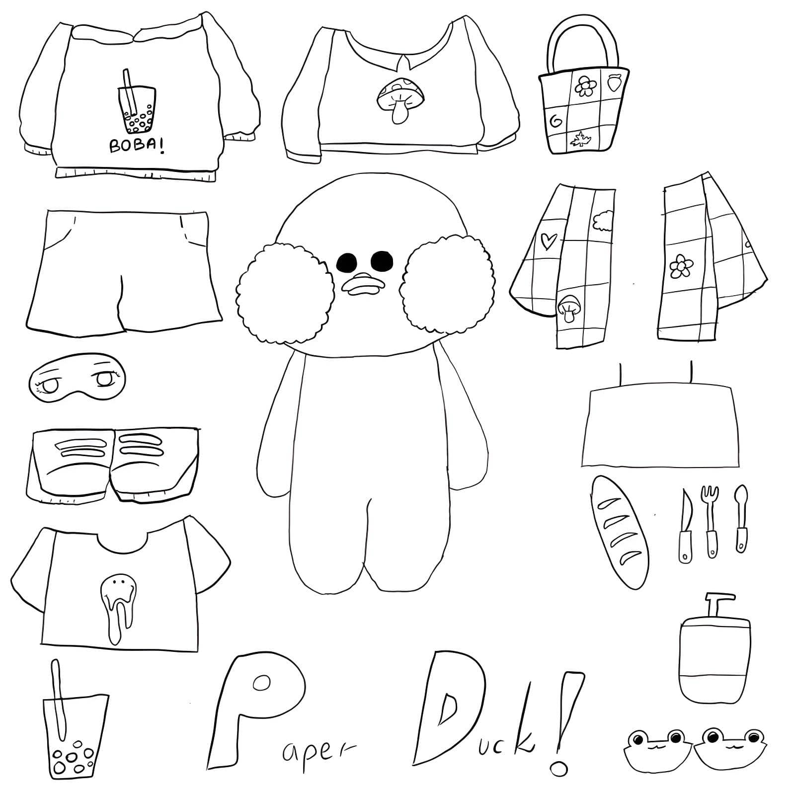 Paper Duck para vestir e colorir com roupas e acessórios fofos.