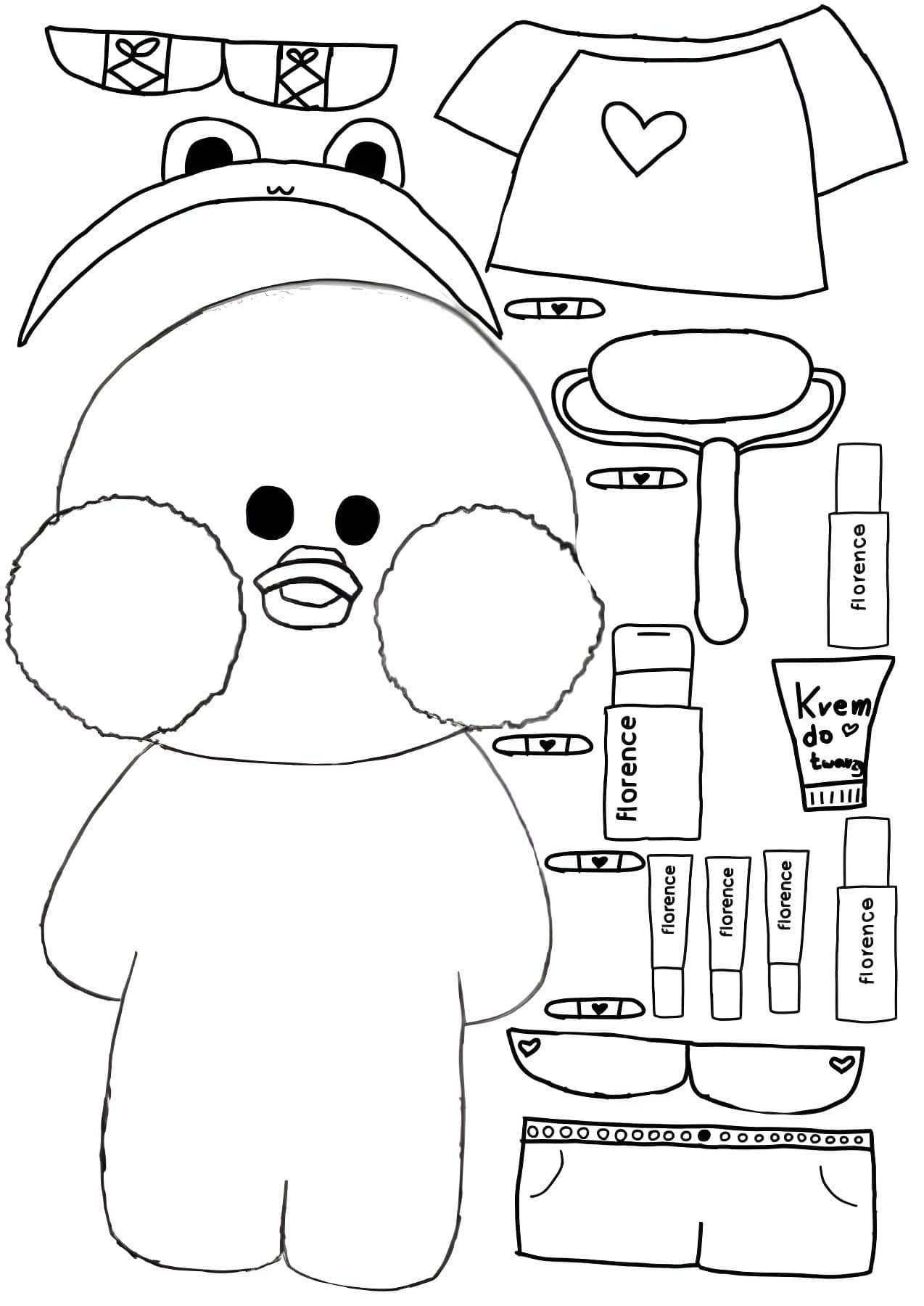 Paper Duck para colorir com roupas e acessórios Florence para recortar