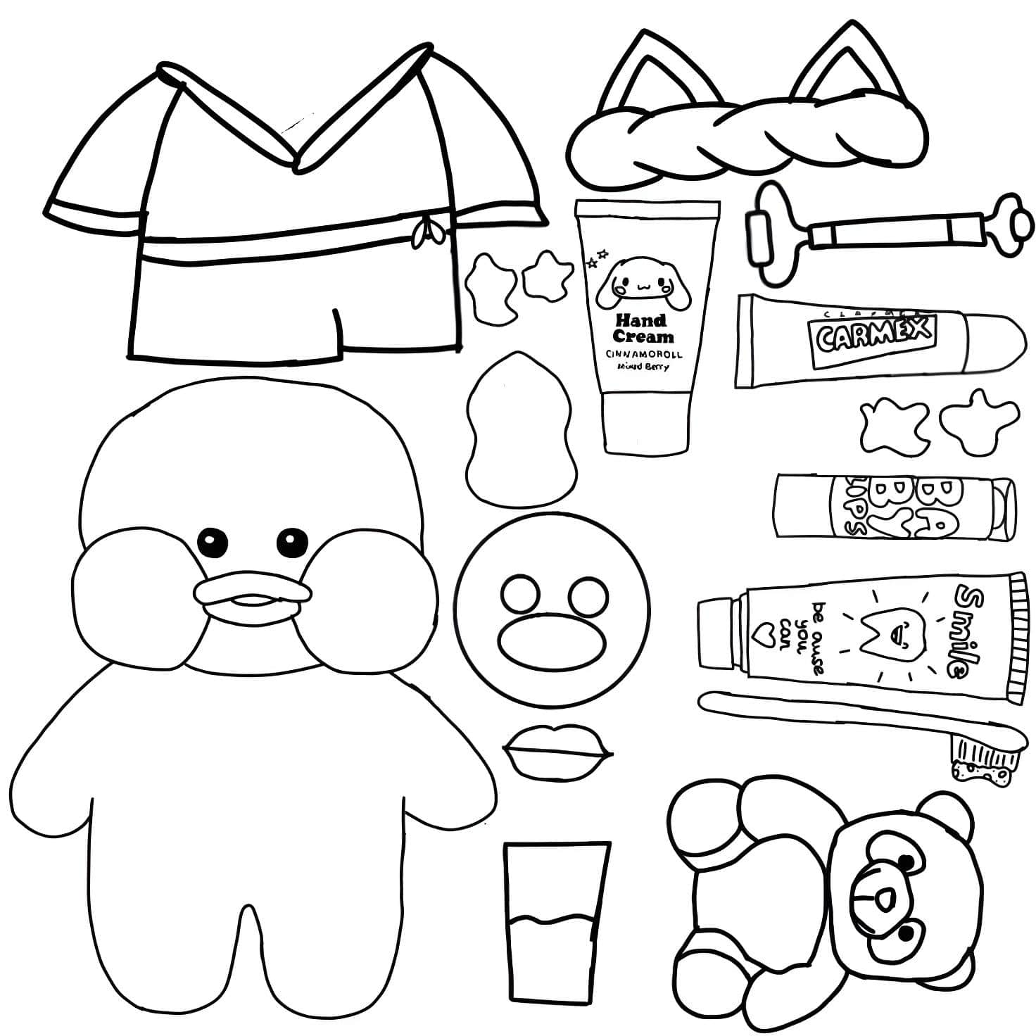 Paper Duck para colorir com roupinhas e acessórios para imprimir grátis