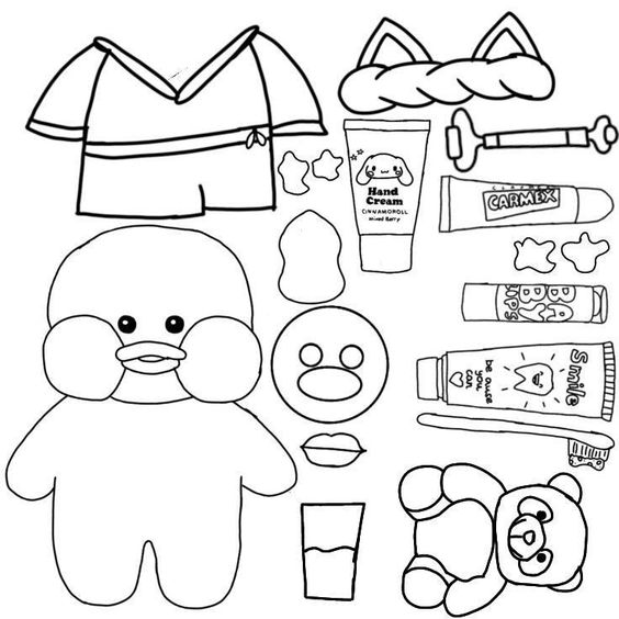 Paper Duck para colorir com roupinhas e acessórios de higiene pessoal